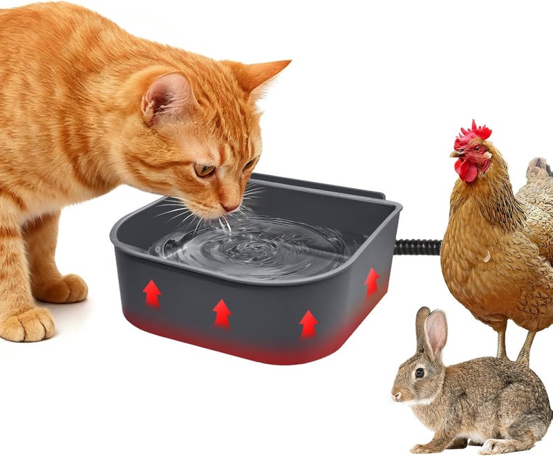 Billionchains Dog Heated Water Bowl for Crate Cage No Freeze Water Bowl for Outdoor 0.27 Gallon Hanging Heated Water Dish for Dogs/Cats/Chickens/Birds/Rabbits, Grey - Image 1